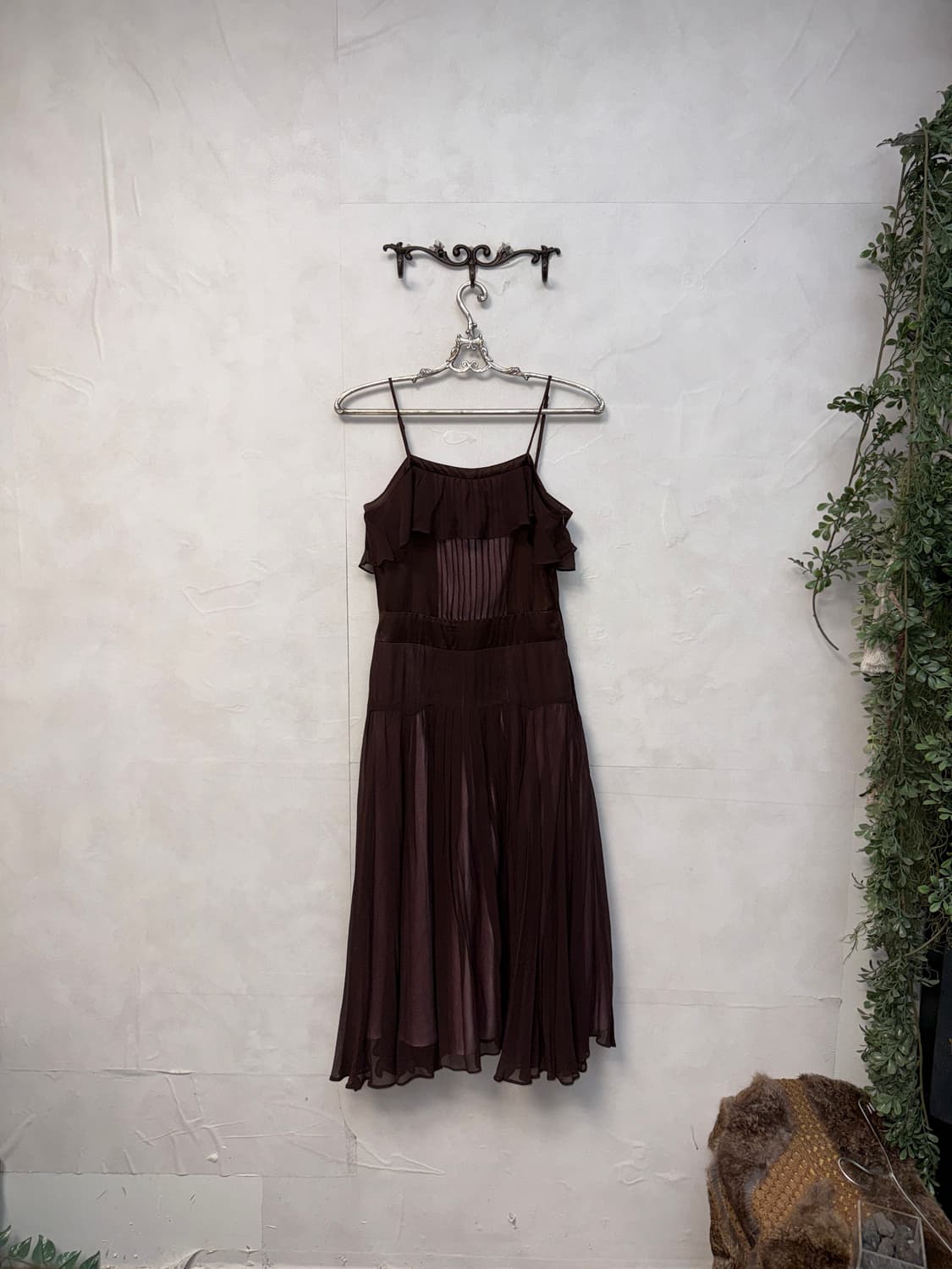 Pink brown silk pleats sheer ops 상품이미지4