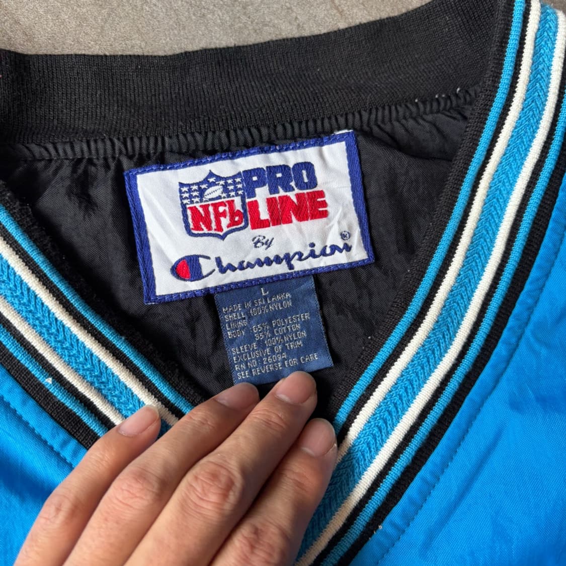 90년대 생산 NFL 프로 라인 바이 챔피온 블랙 나일론 웜업 상품이미지3