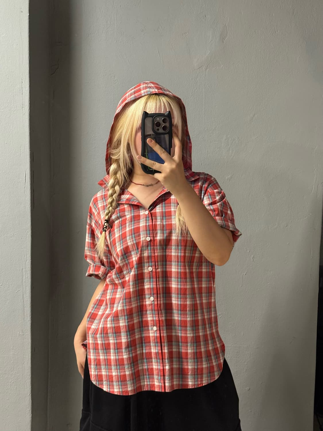 red check pattern hood shirt  상품이미지2