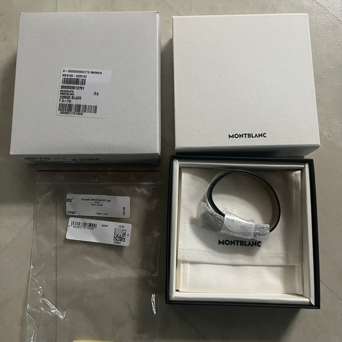 새상품)몽블랑 로고 레더 팔찌 블랙 풀박스 상품이미지2