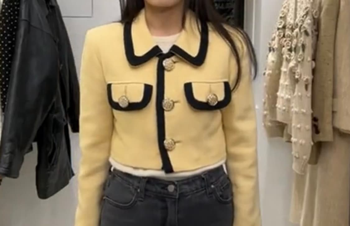 옐로 블랙라인 울 크롭 빈티지 자켓 상품이미지3