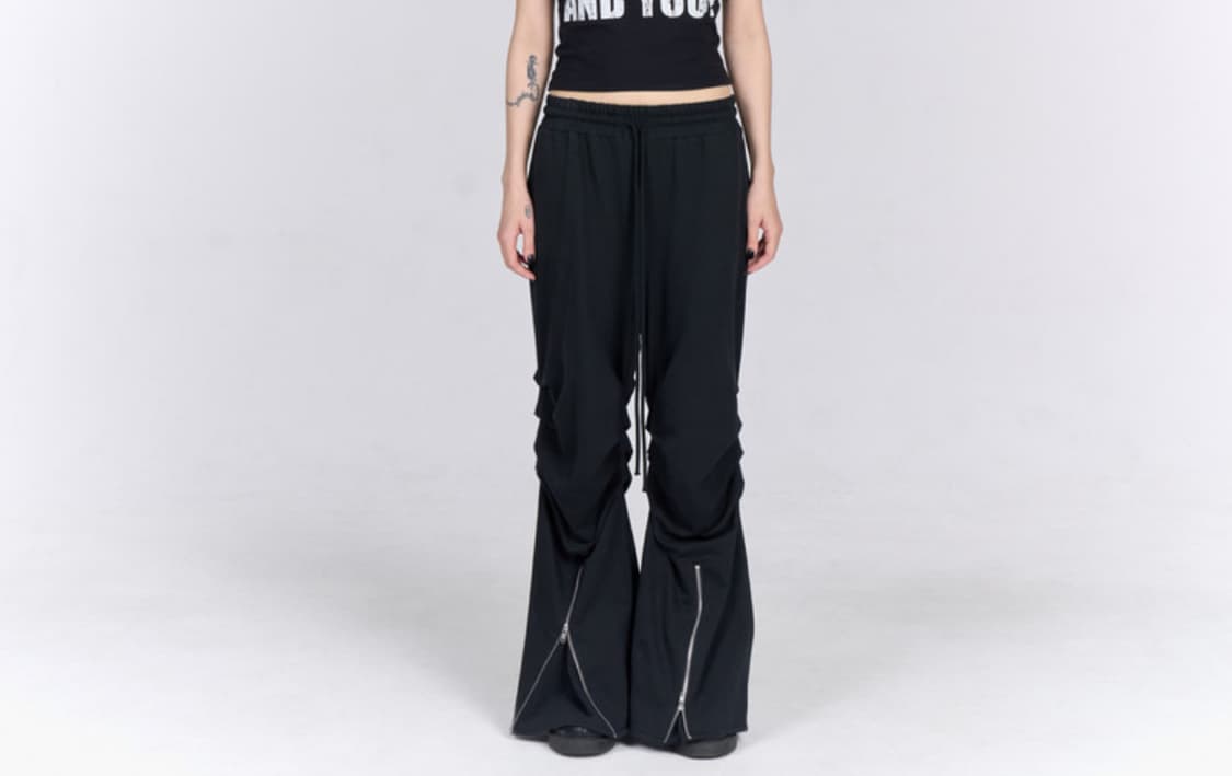 SIDE WRINKLED ZIPPER PANTS, BLACK 상품이미지2