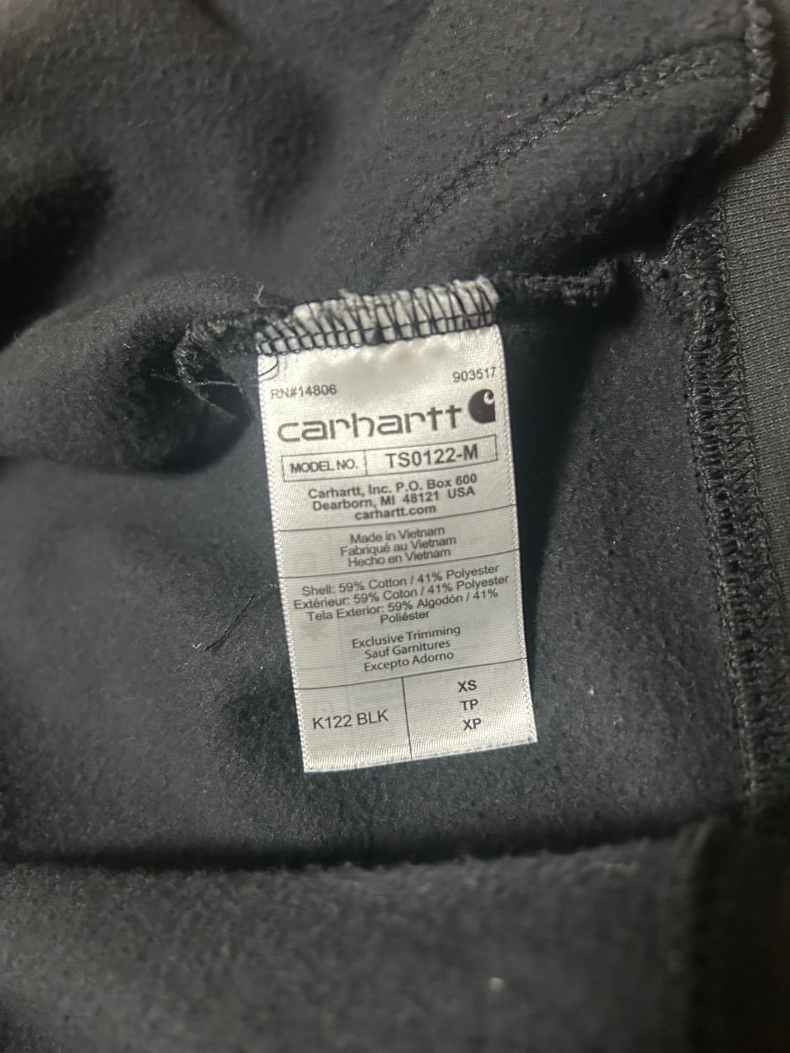 칼하트 sx 루즈 핏 미드웨이트 레귤러 풀 집 스웨트셔츠 블랙 상품이미지4