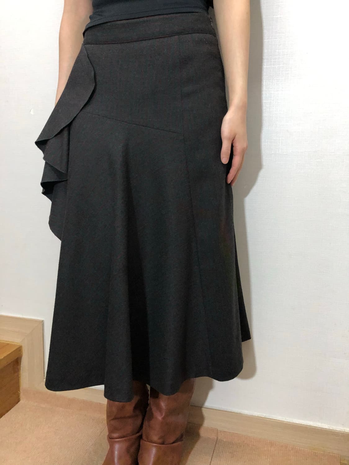 빈티지 그레이 핀 스트라이프 러플 스커트 상품이미지5