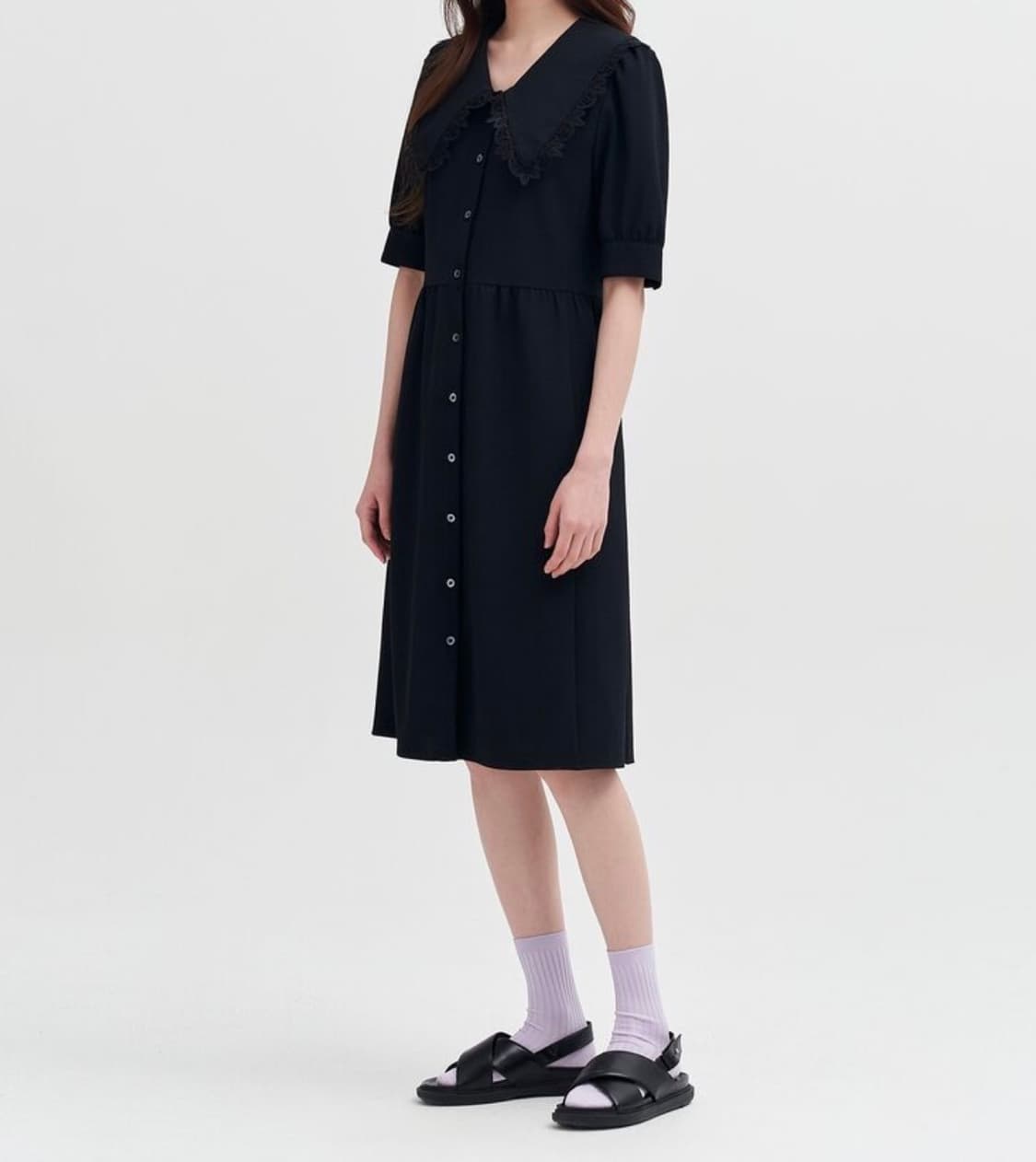 빈폴 레이디스 블랙 레이스 칼라 볼륨 원피스 블랙 S 상품이미지4