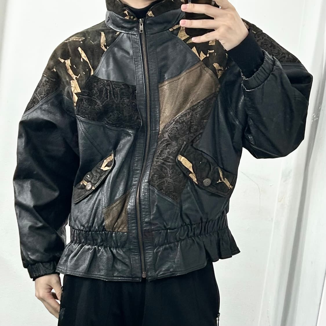 John Weitz 80s 양가죽 패치워크 점퍼 상품이미지2