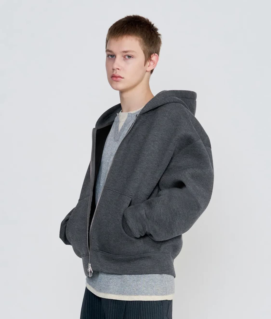 주앙옴므 네오프렌 후드 집업 (멜란지 차콜) 상품이미지1