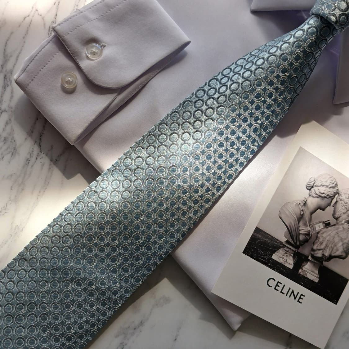 셀린느 실크 블루 트리오페 패턴 넥타이 8.9cm A+등급 E894
 상품이미지5