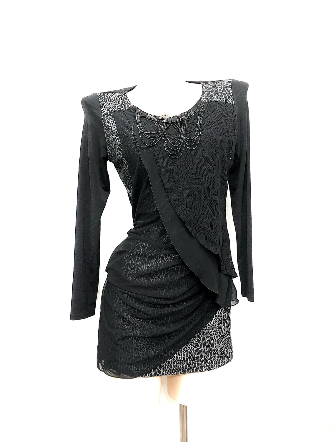 black layered mesh shirring dress 상품이미지3