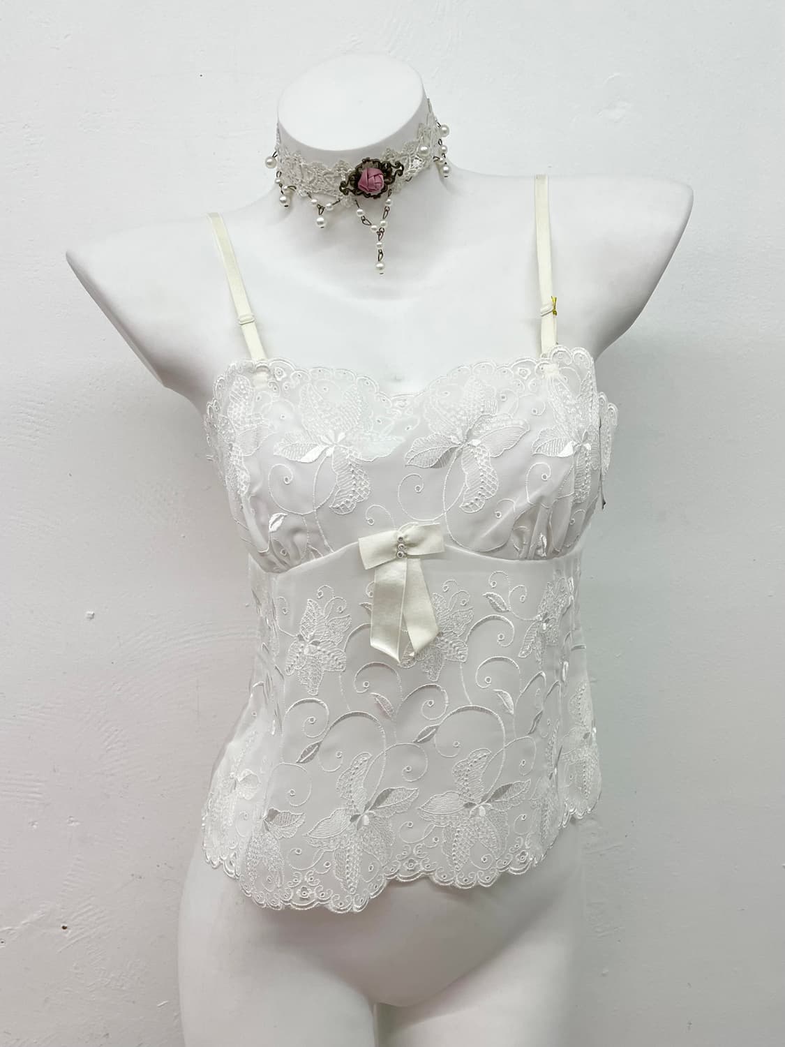 화이트페어리 자수 리본 슬립 상품이미지1