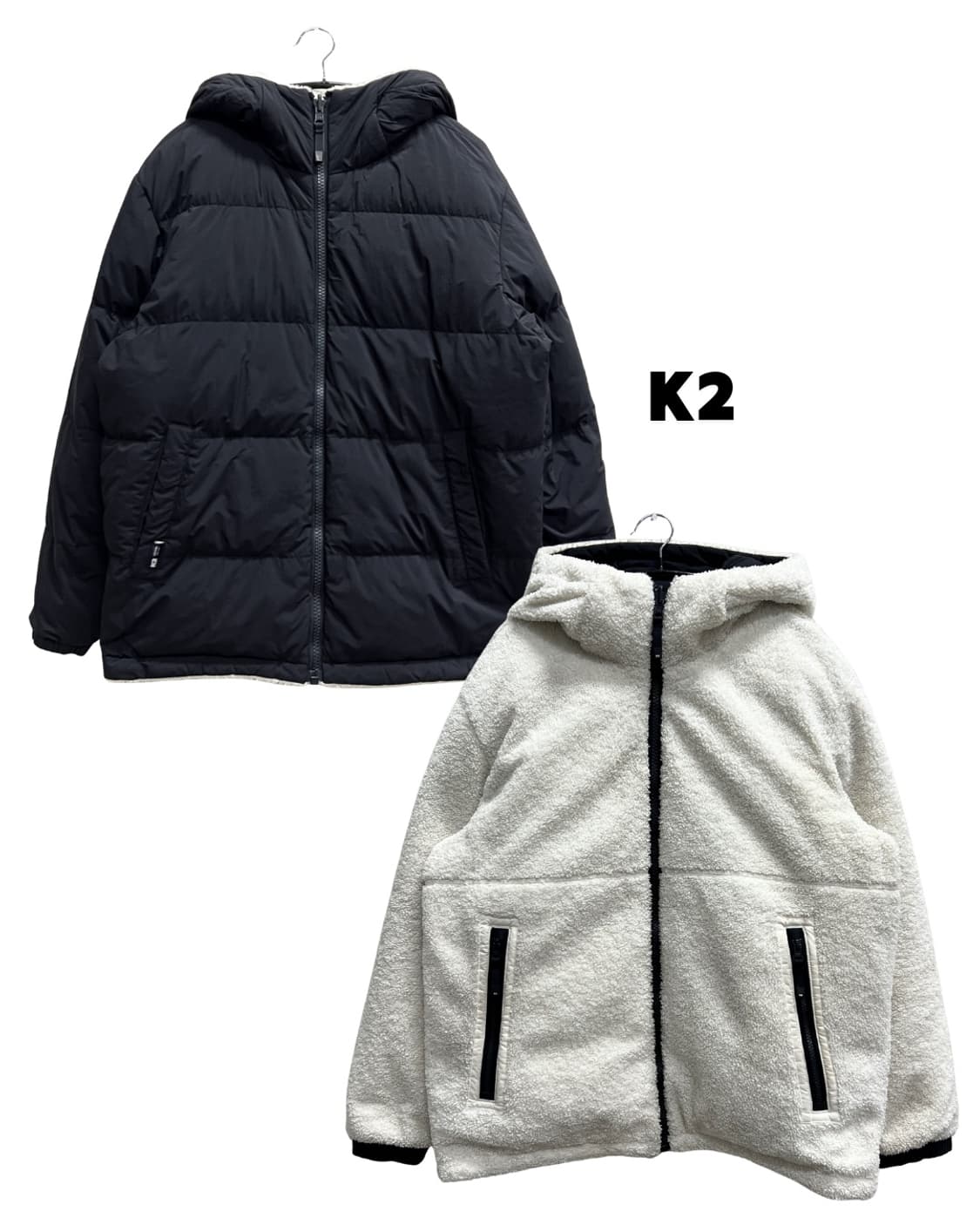 K2 비숑 셰르파 양털 뽀글이 리버시블 구스다운 자켓 아이보리/블랙 상품이미지1