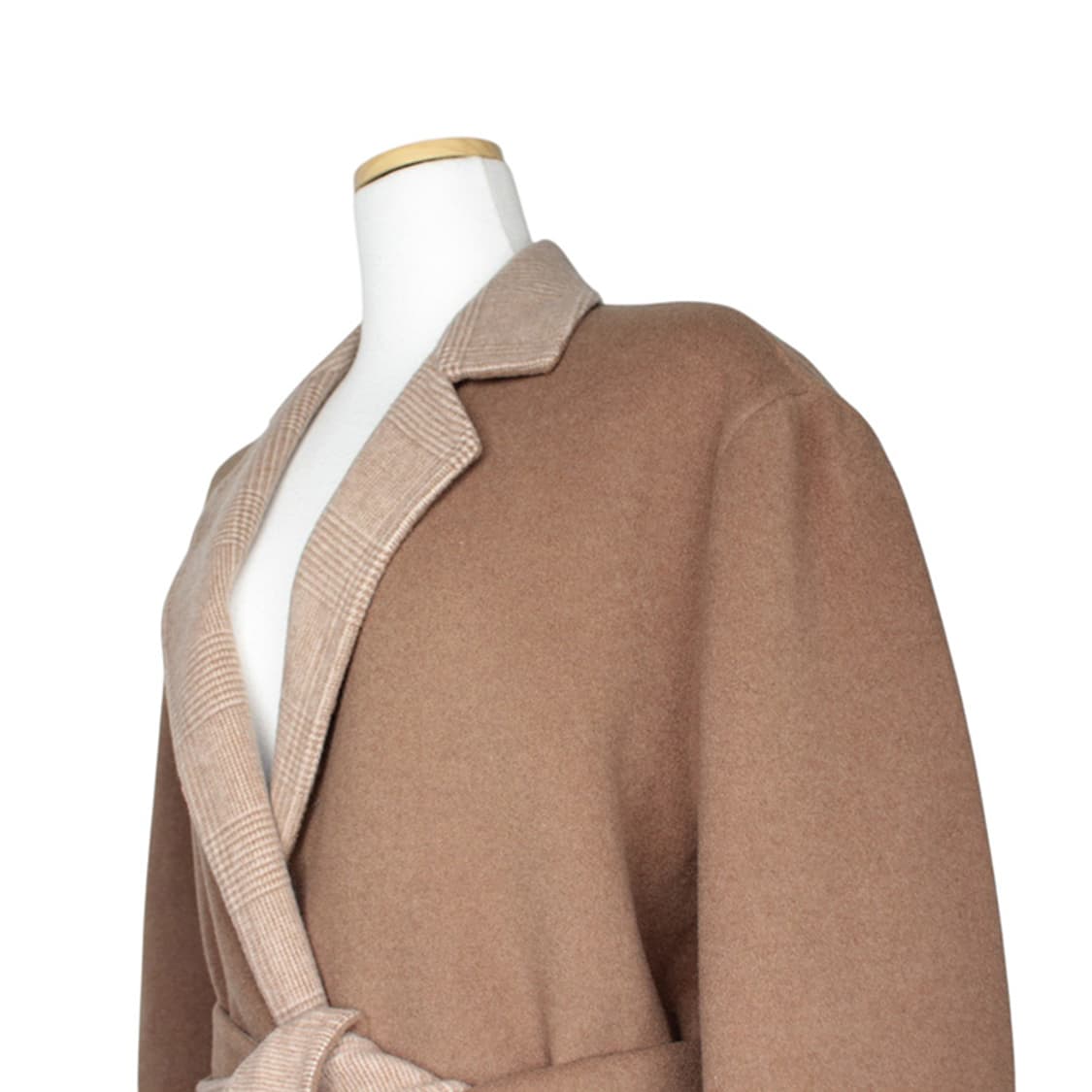 막스마라 베이지 카멜 체크 양면 벨티드 하프코트 66 상품이미지6