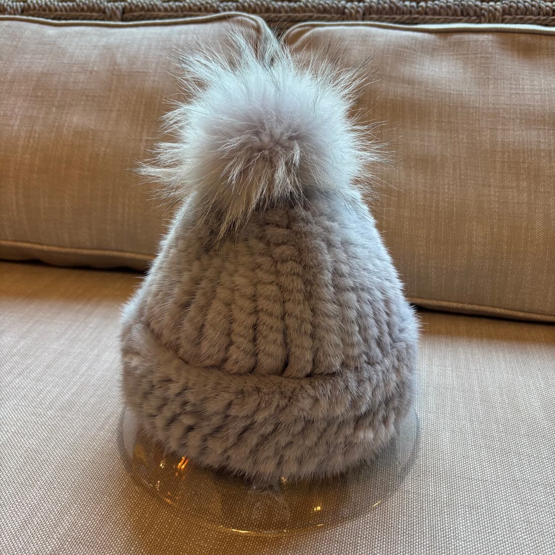 폭스밍크 방울 비니 모자 라벤더그레이 상품이미지3