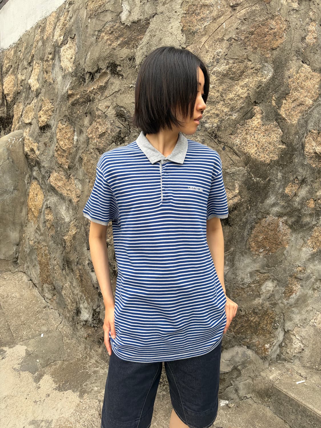 Calvin Klein Jeans 스트라이프 반팔 카라 티셔츠 L 상품이미지1