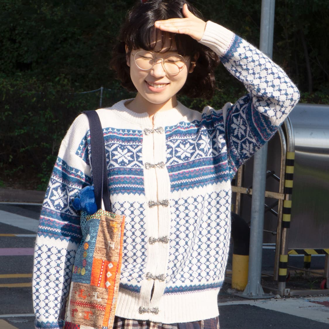노르딕 블루 패턴 니트 가디건 상품이미지2