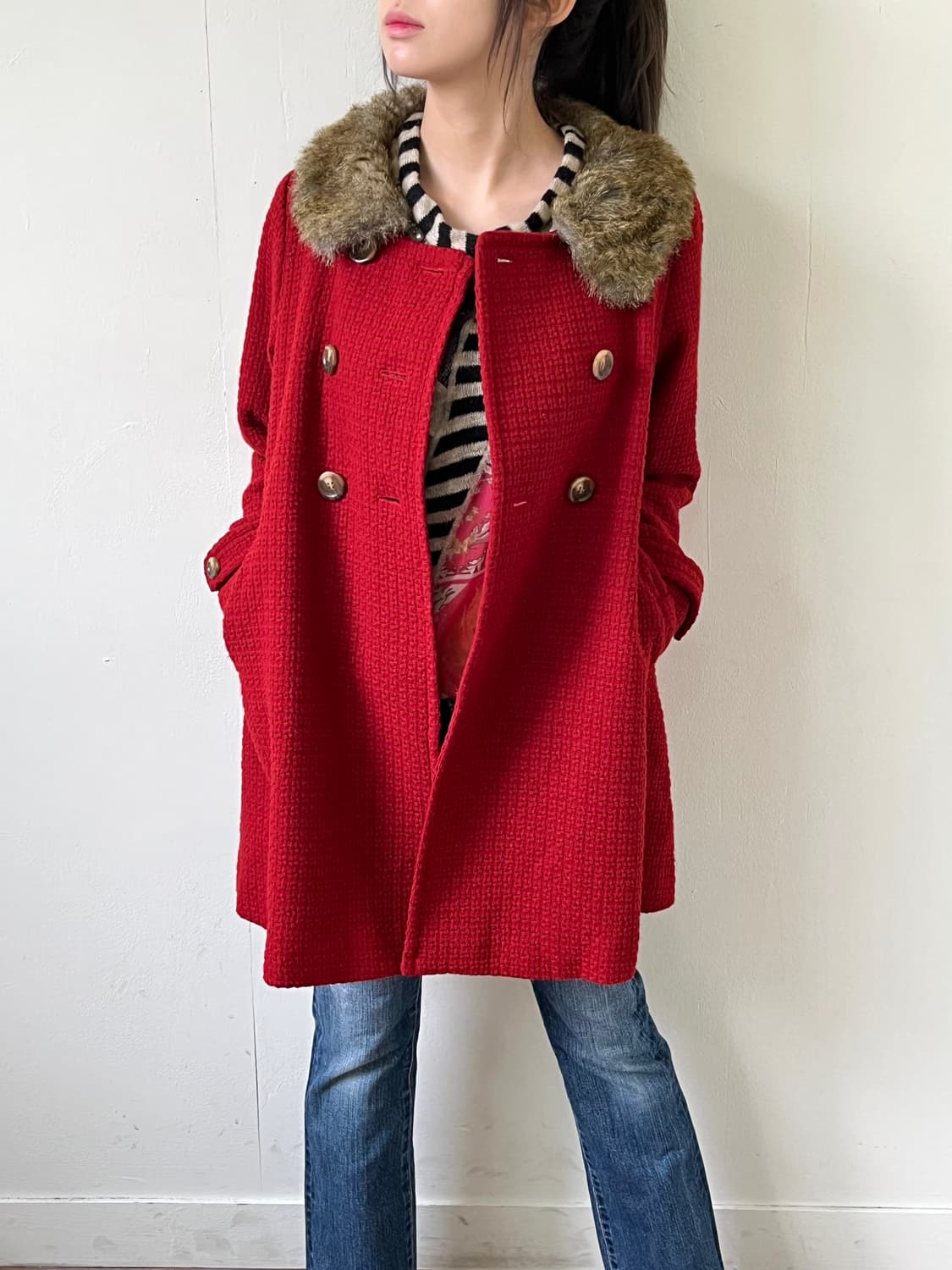 earth music 퍼 더블 코트 상품이미지5