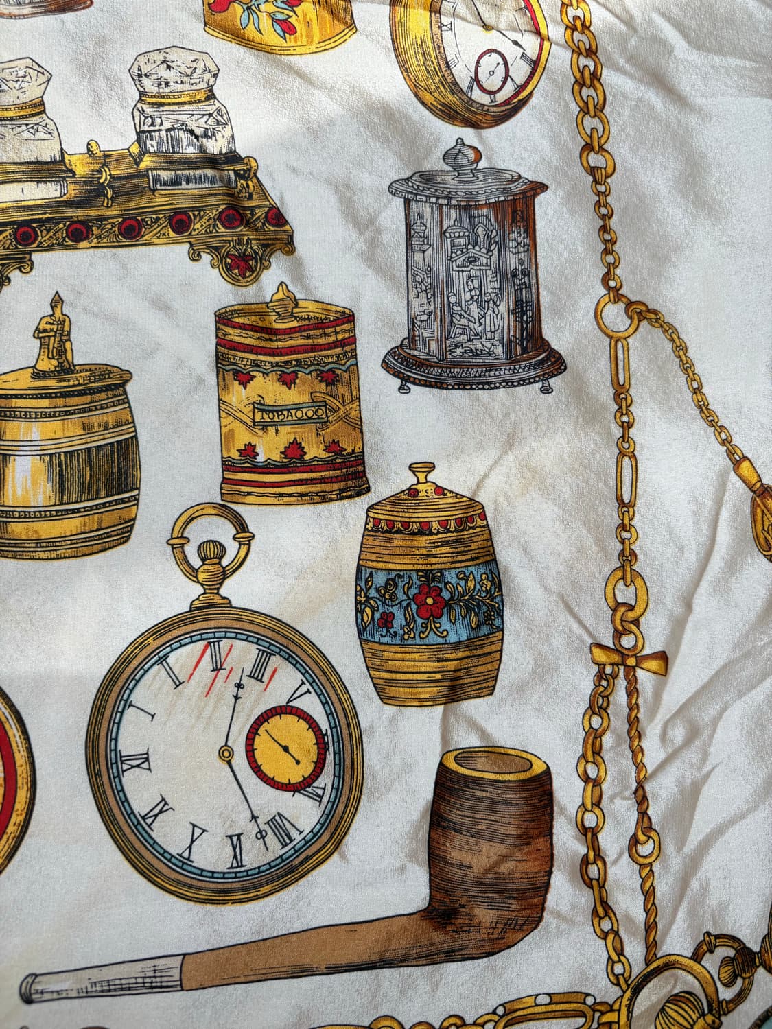 빈티지 La Fenice 회중시계 패턴 실크 스카프 상품이미지7