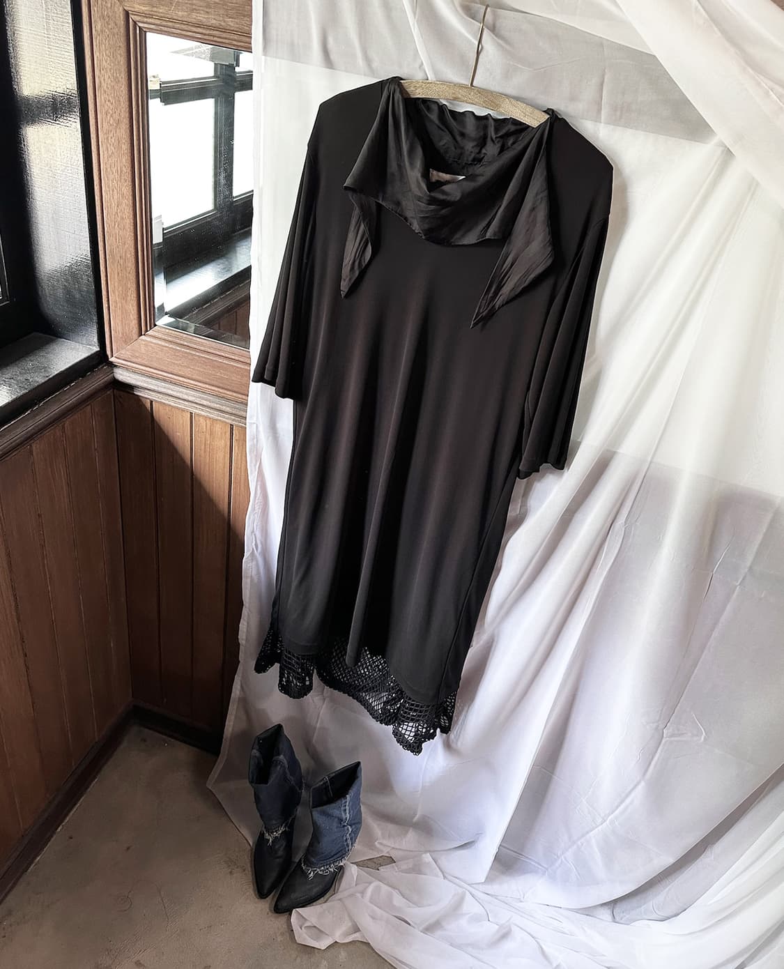 TOGA PULLA draped satin mesh dress 상품이미지5