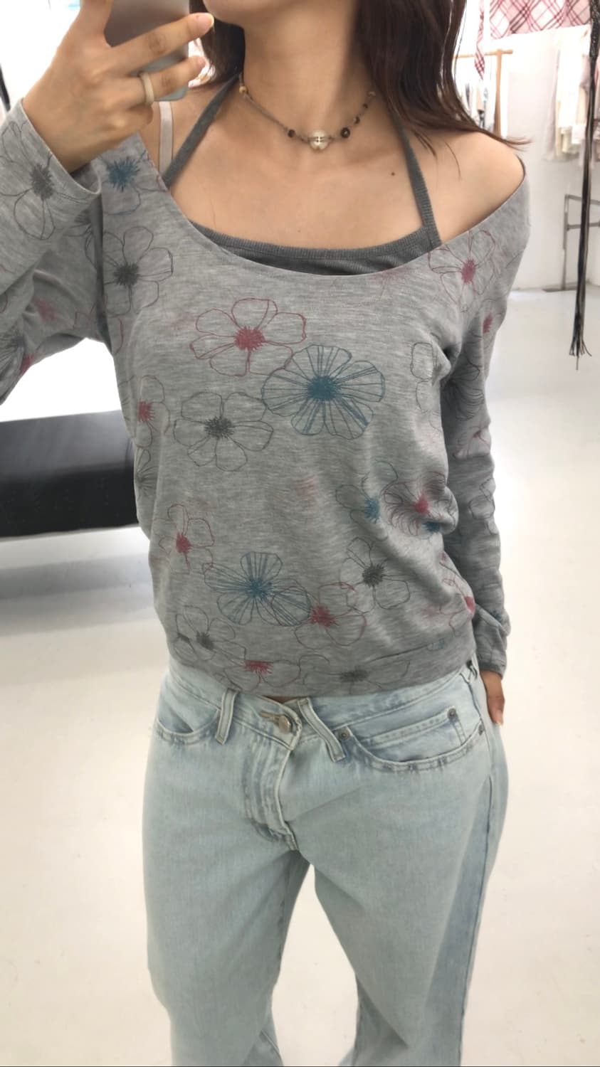 플라워 딥유넥 롱슬리브 상품이미지2