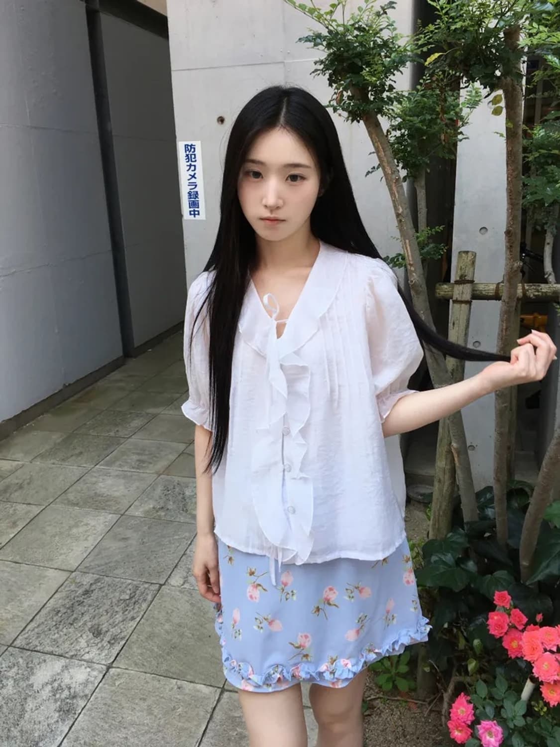 데이빈 빈티지 쉬폰 프릴 스트링 블라우스 상품이미지1