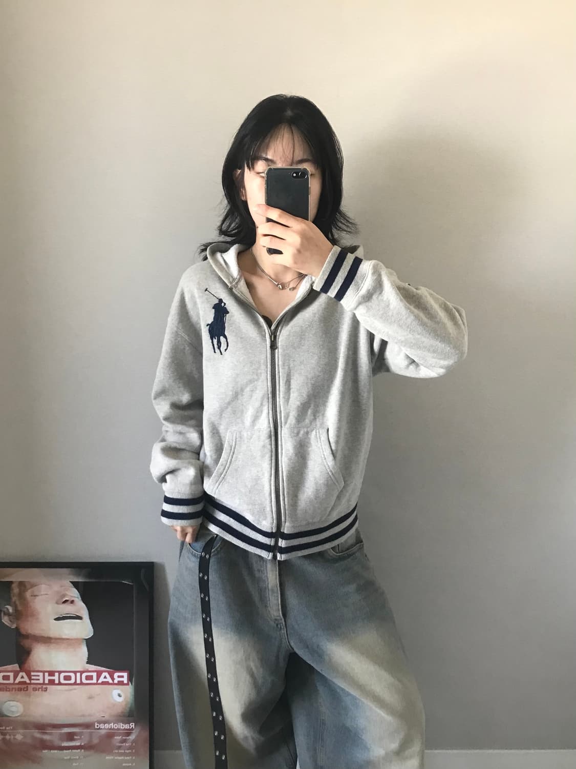 폴로 랄프로렌 빅 포니 로고 그레이 후드집업 상품이미지1