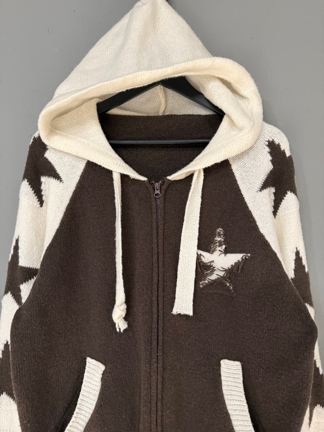 star pattern point knit hood zip-up 상품이미지6