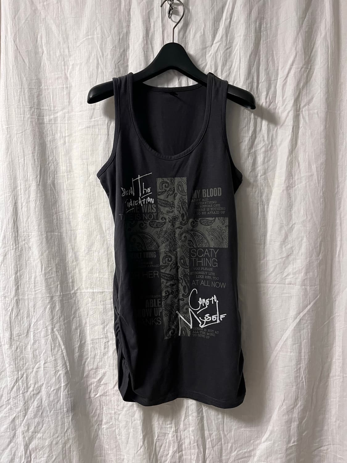 Cross Print Shirred Detail Sleeveless 상품이미지1