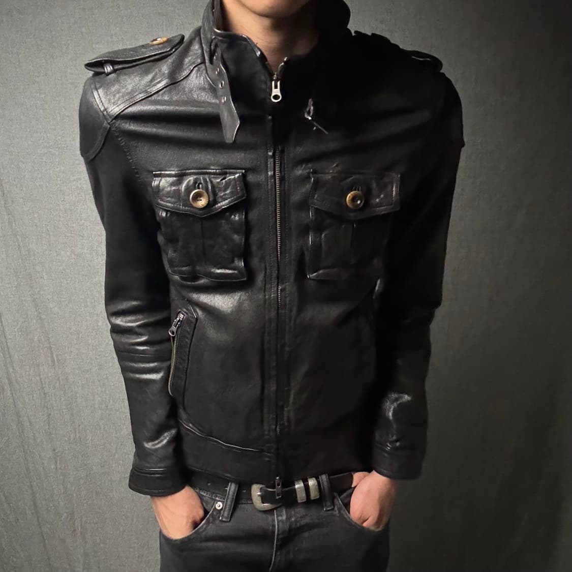 goat skin pocket leather jacket 상품이미지3