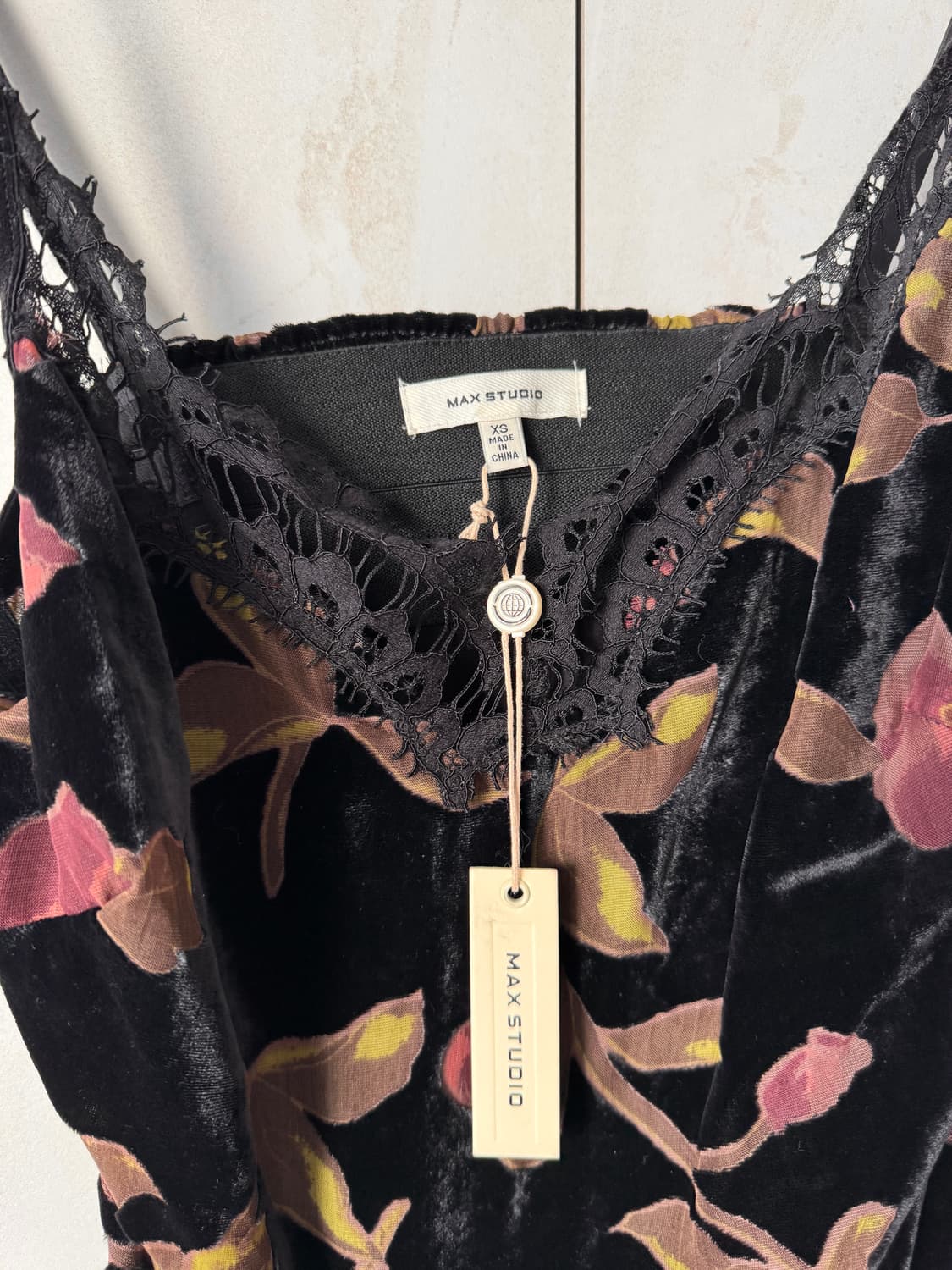 새상품 Max Studio 벨벳 플라워 롱 원피스 XS(44,마른 55사 상품이미지10