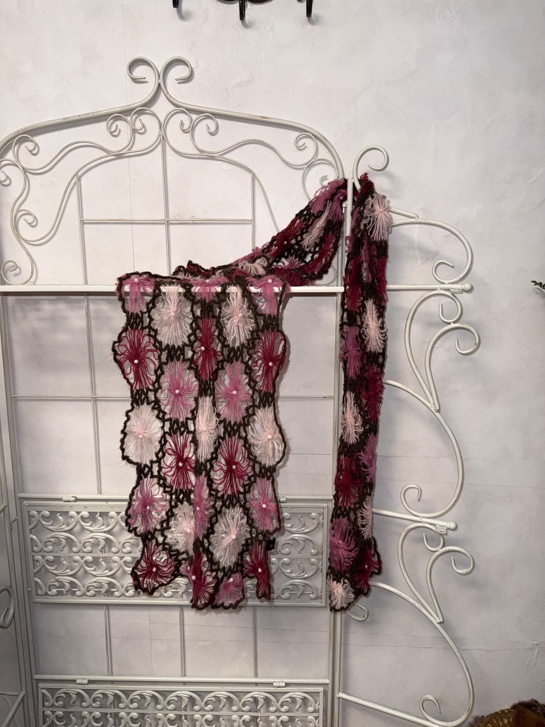 Pink brown bohemian flower crochet 머플러 상품이미지2
