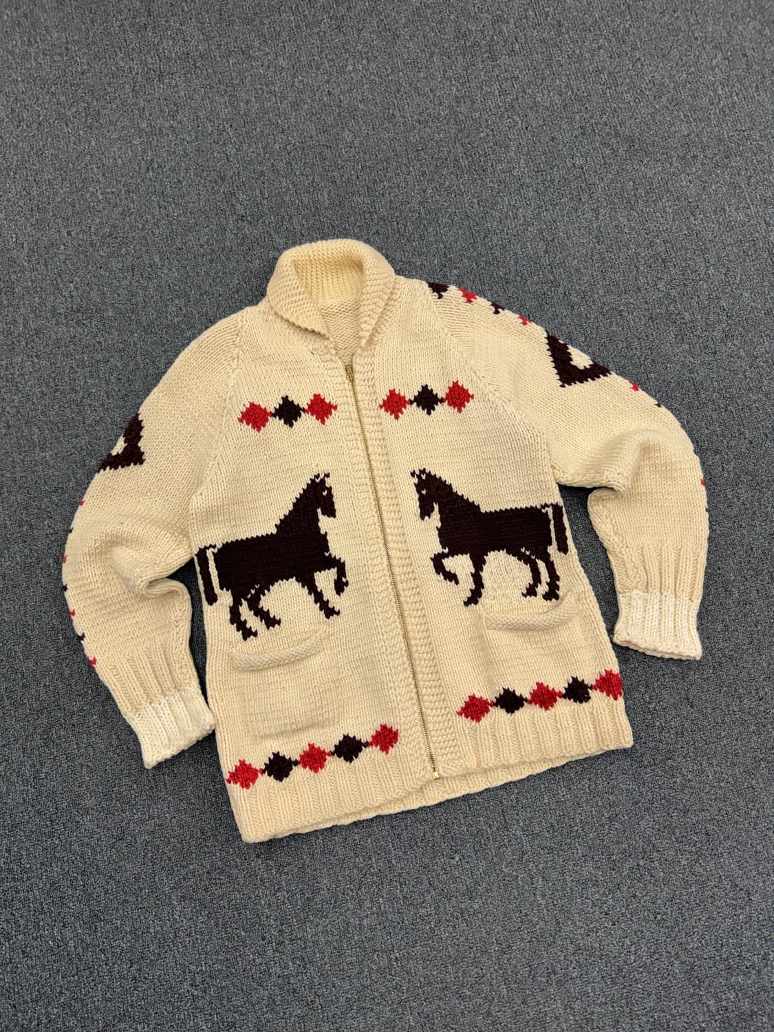 OS)60’s 빈티지 헤비 울 말 패턴 코위찬 가디건 상품이미지3