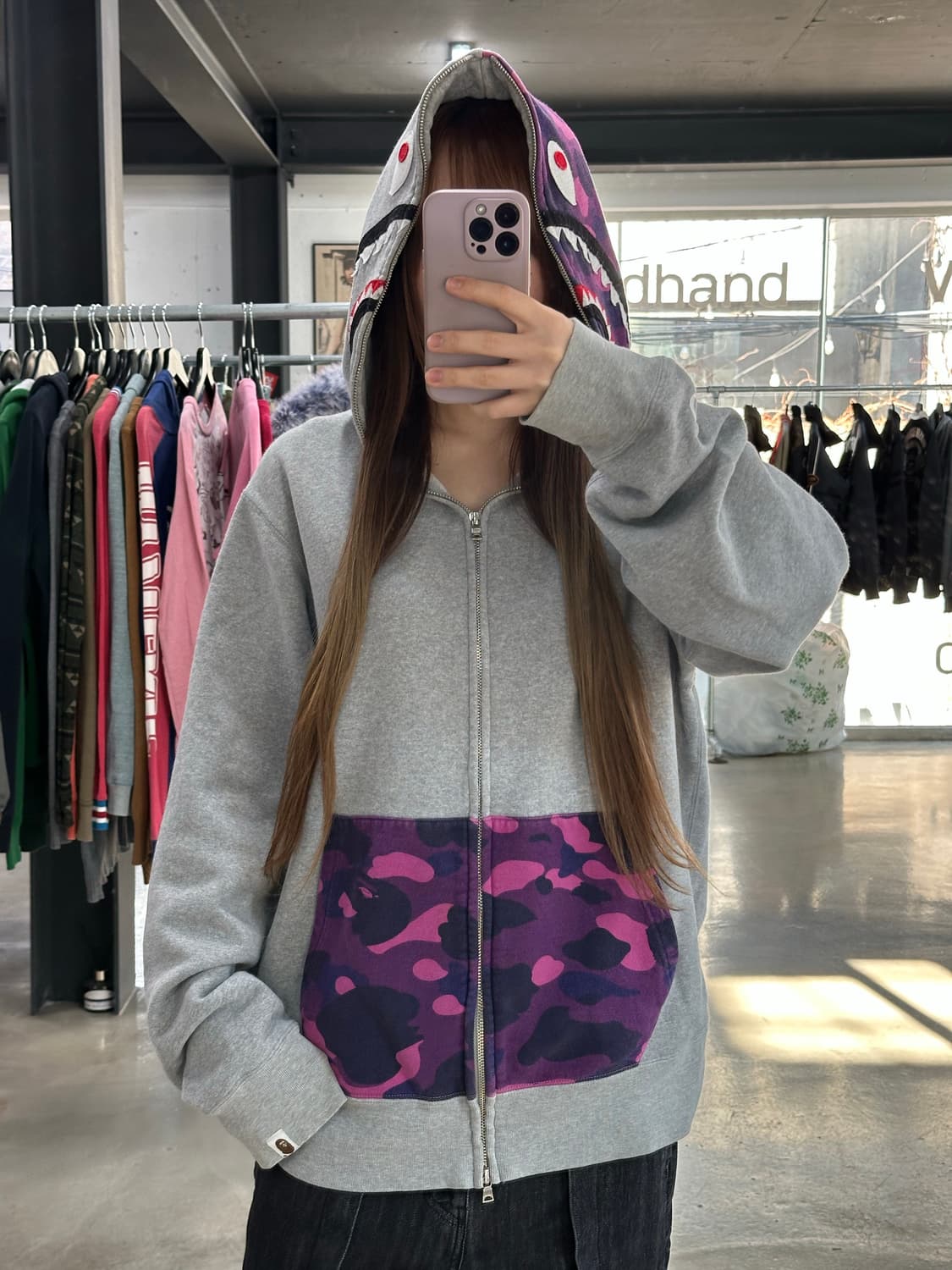 베이프 샤크 카모 풀 후드집업 그레이퍼플 상품이미지2