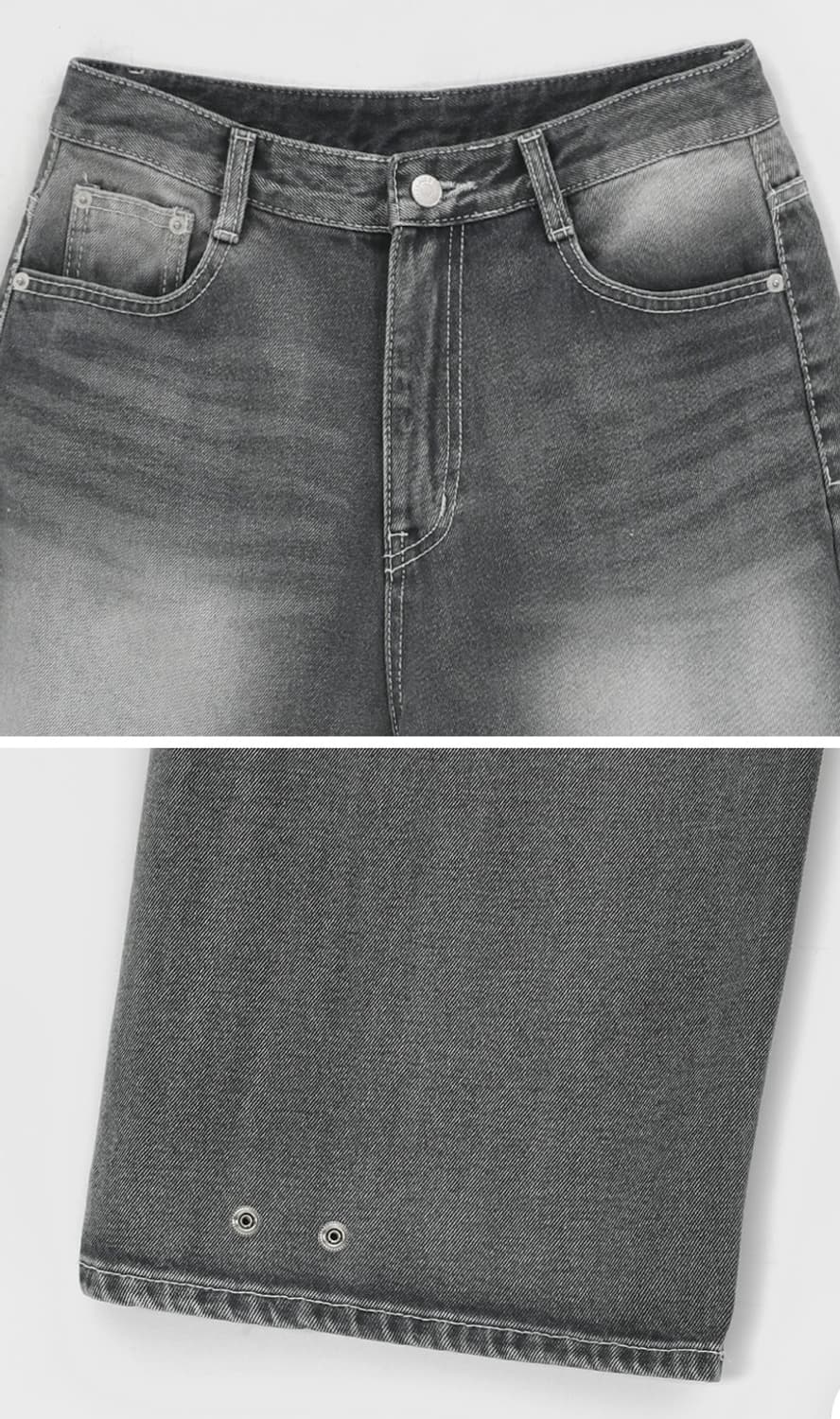 블랙업 리포 스냅버튼 워싱 와이드 데님팬츠 그레이 M 상품이미지4