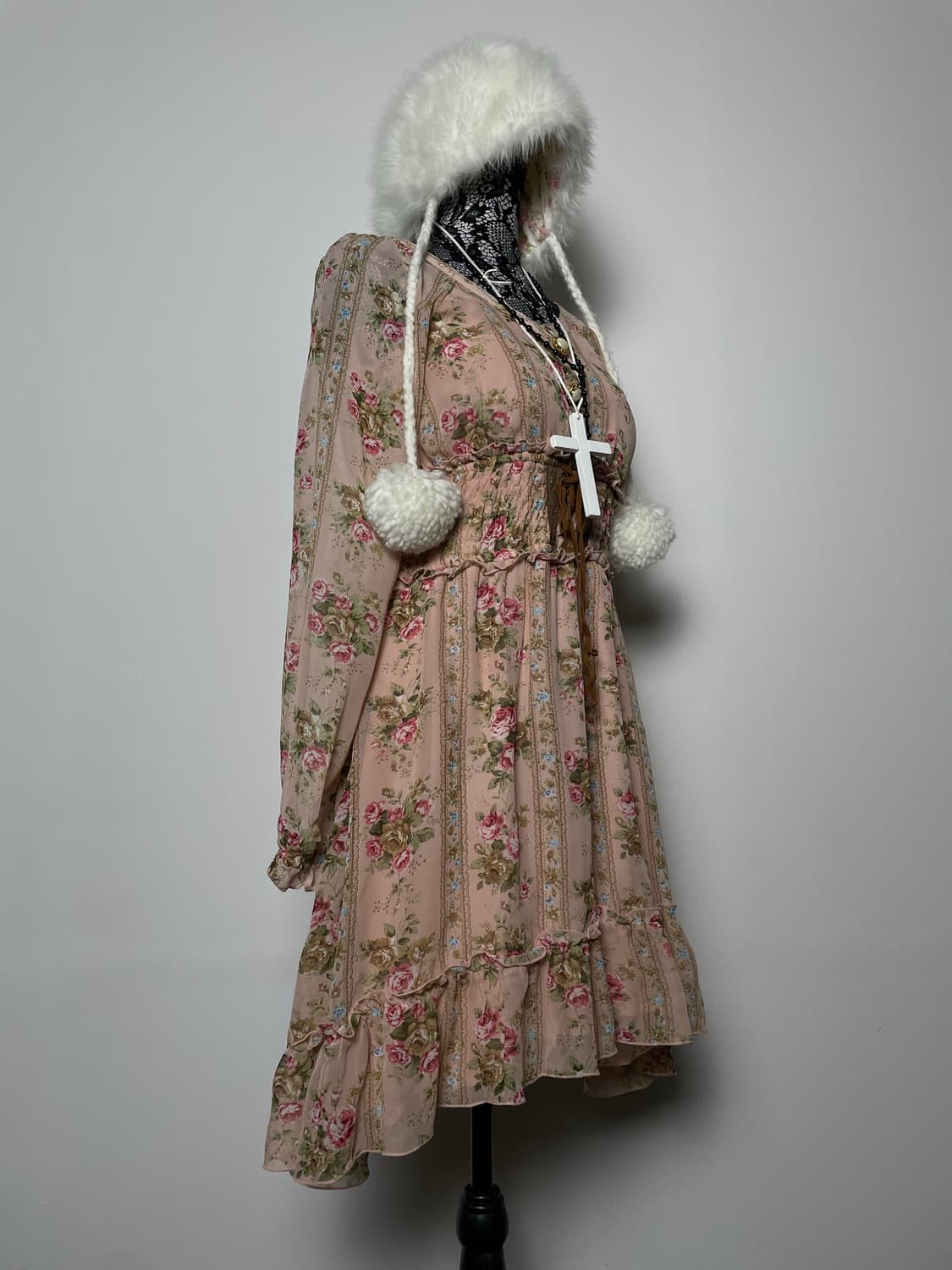 DEARY 디어리 살구색 플라워 패턴 리본 원피스 상품이미지3