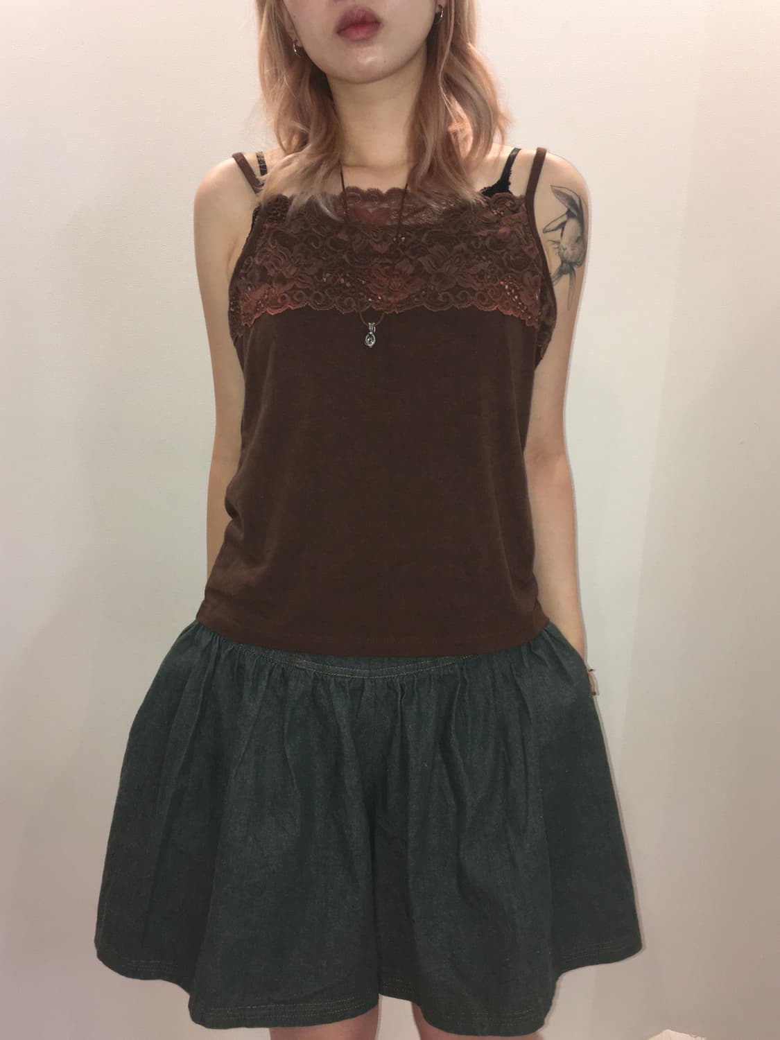 jpn vintage 브라운 레이스 슬리브리스 상품이미지4