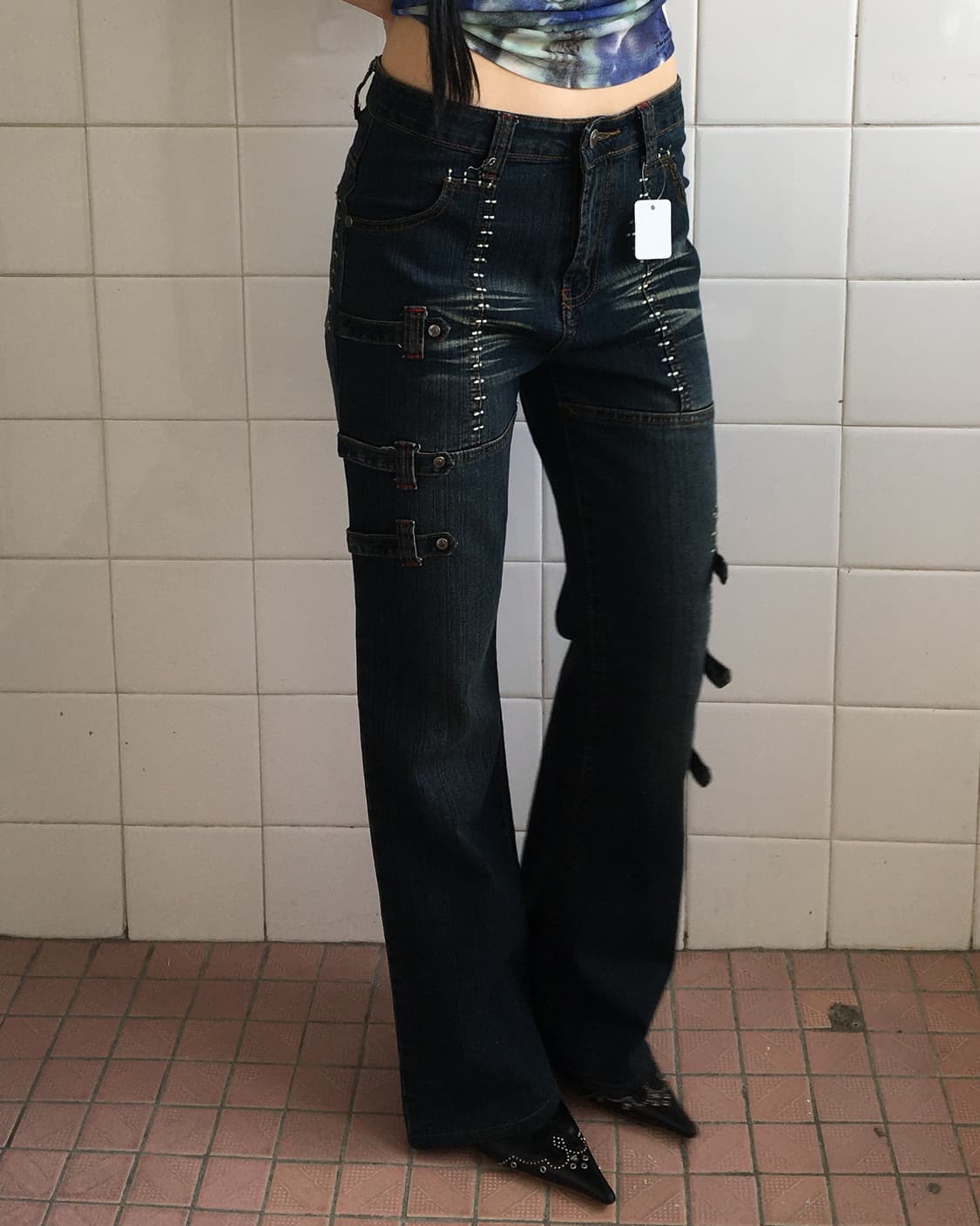 Stitch point belted denim pants 상품이미지10