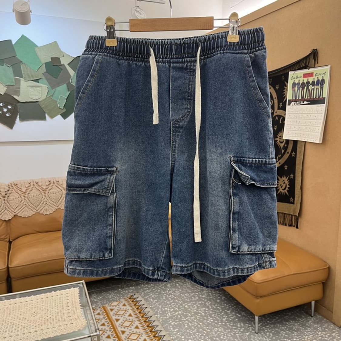 빈티지 캐주얼 밴딩 데님 버뮤다 카고 반바지 XS C11008 상품이미지3