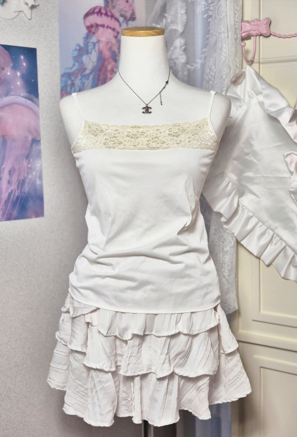 도트 플로럴 레이스 오프숄더 히메카지 히메갸루 3세트 리즈리사깔 상품이미지4