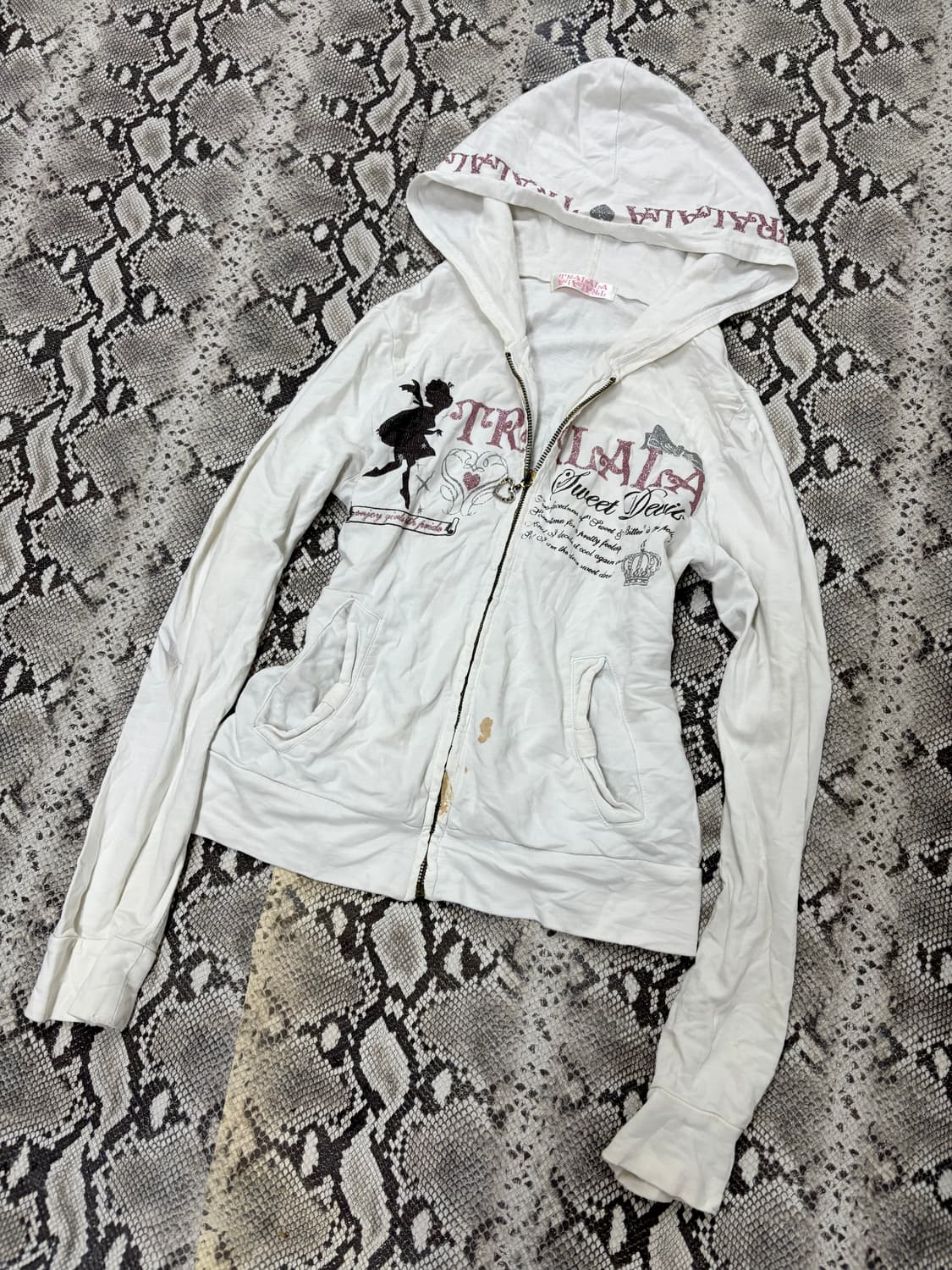 “Tralala” White Y2K Print Slim Fit Hoode 상품이미지2