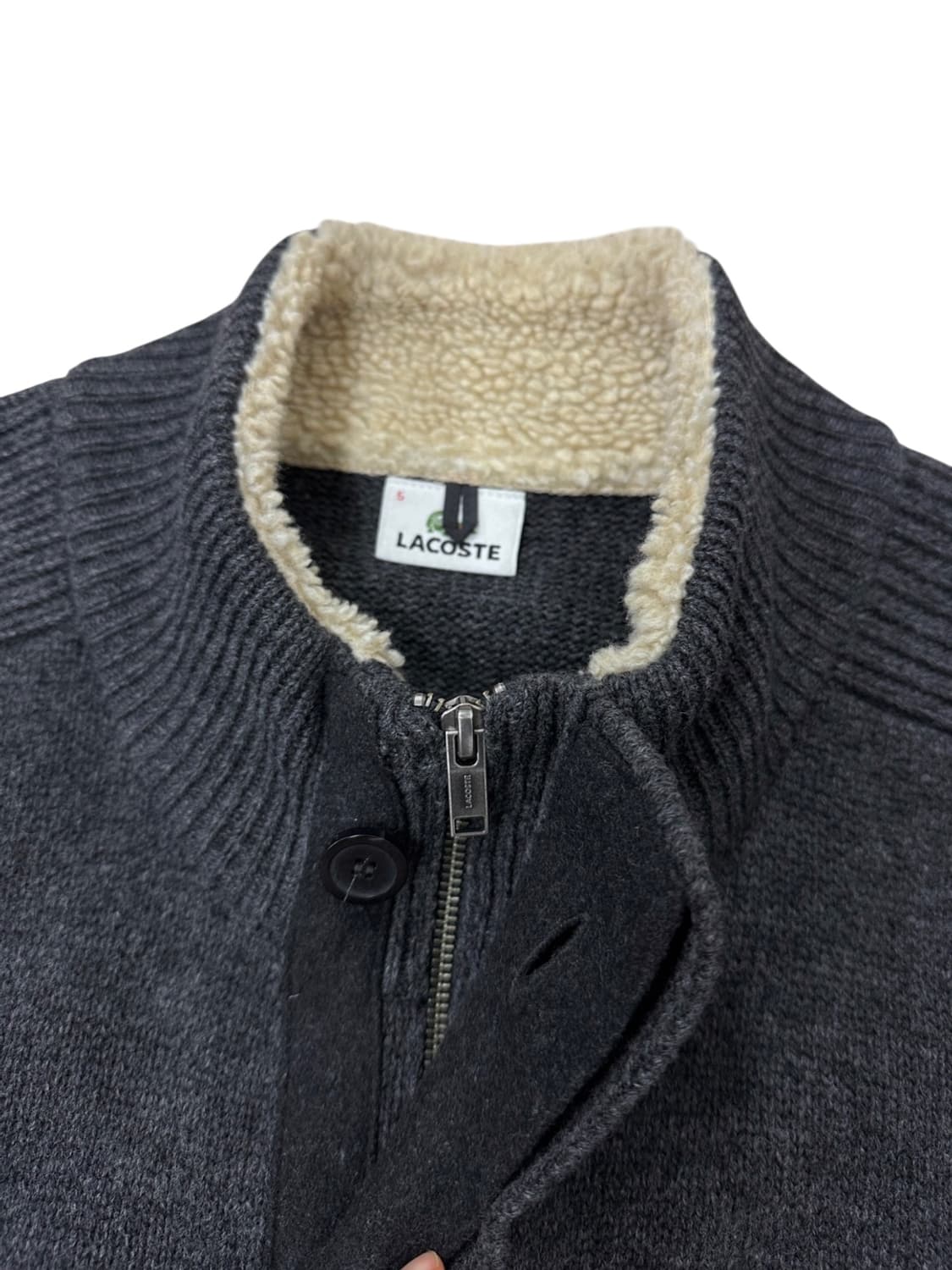 라코스테 울100% 니트집업 웜차콜 (105) 상품이미지4
