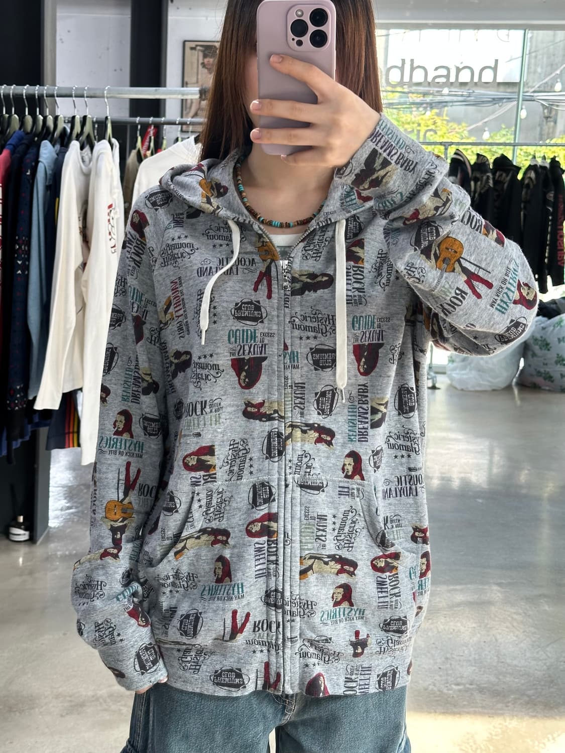 히스테릭글래머 히스걸 뉴스페이퍼 풀로고 후드집업 상품이미지4