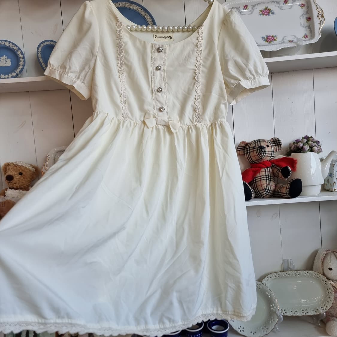 아이보리 레이스 반팔 원피스 상품이미지4