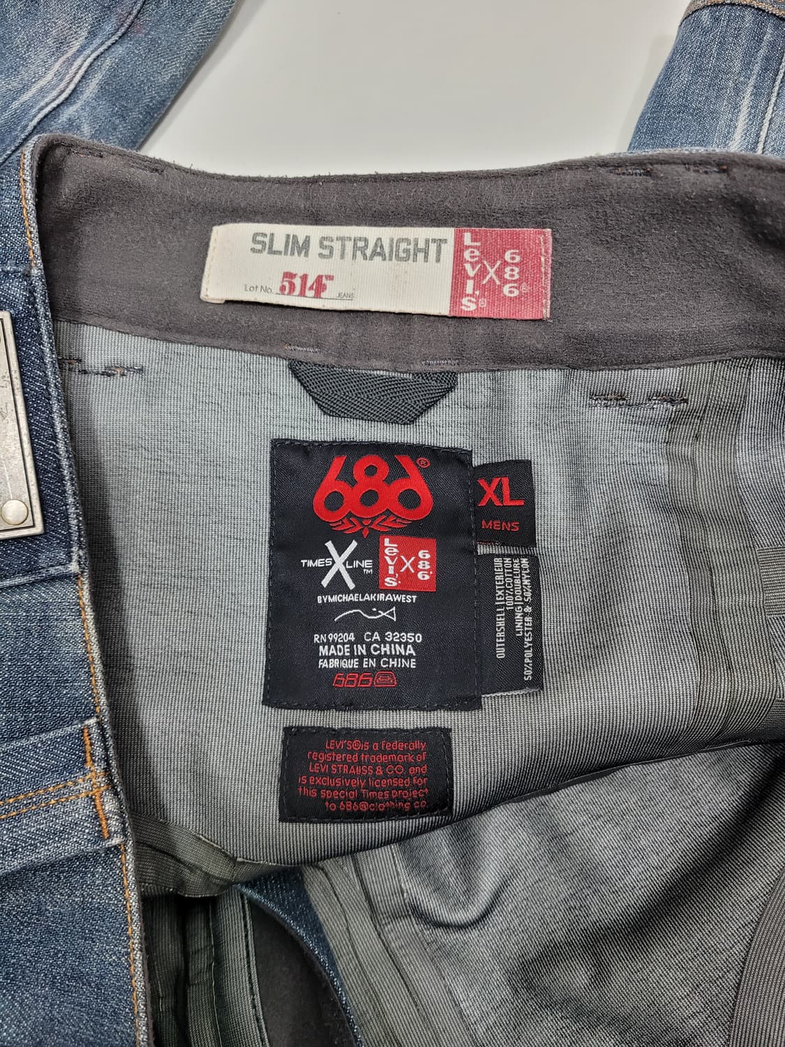 리바이스514 X 686 콜라보 스키 보드 팬츠 / 남 XL 연청 상품이미지8