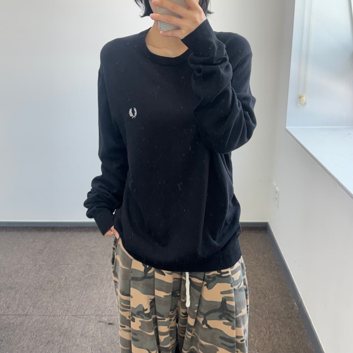 Fred Perry 프레드페리 화이트로고 블랙 니트 상품이미지1