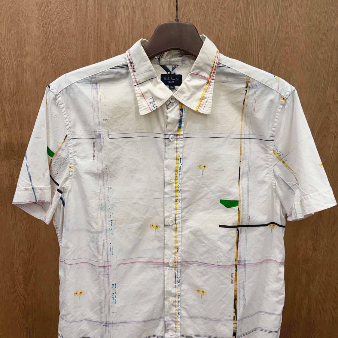 폴스미스 진스 반팔 코튼 셔츠 라인 그래픽 프린팅 디테일 화이트 상품이미지4