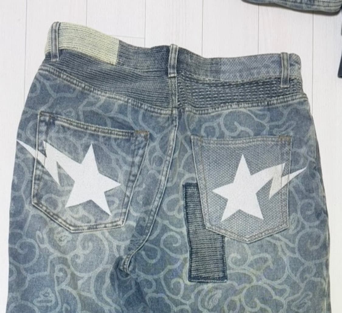 베이프 클라우드 카모 자카드 업사이클 릴렉스드 핏 13온즈 데님 팬츠 인 상품이미지6