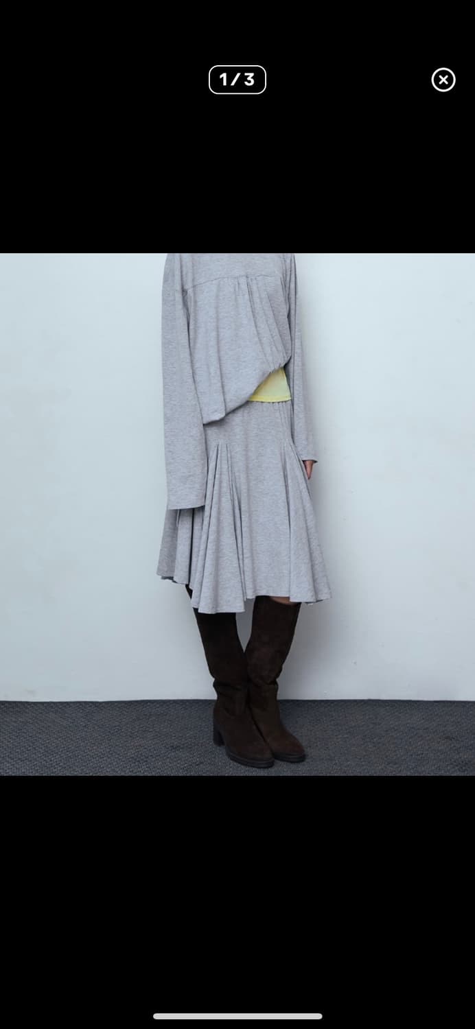 파이시스 플레어 패널 미디 스커트_멜란지 그레이 상품이미지1