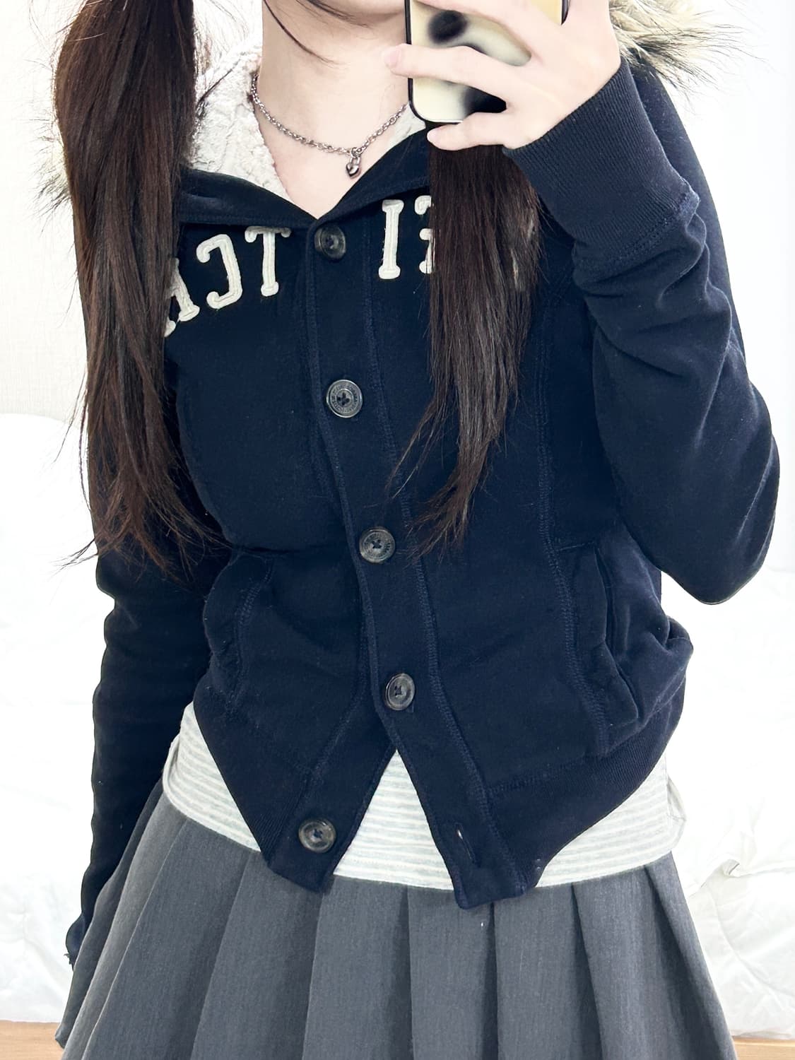 아베크롬비 다크네이비 울프죠 버튼 후드집업 상품이미지2