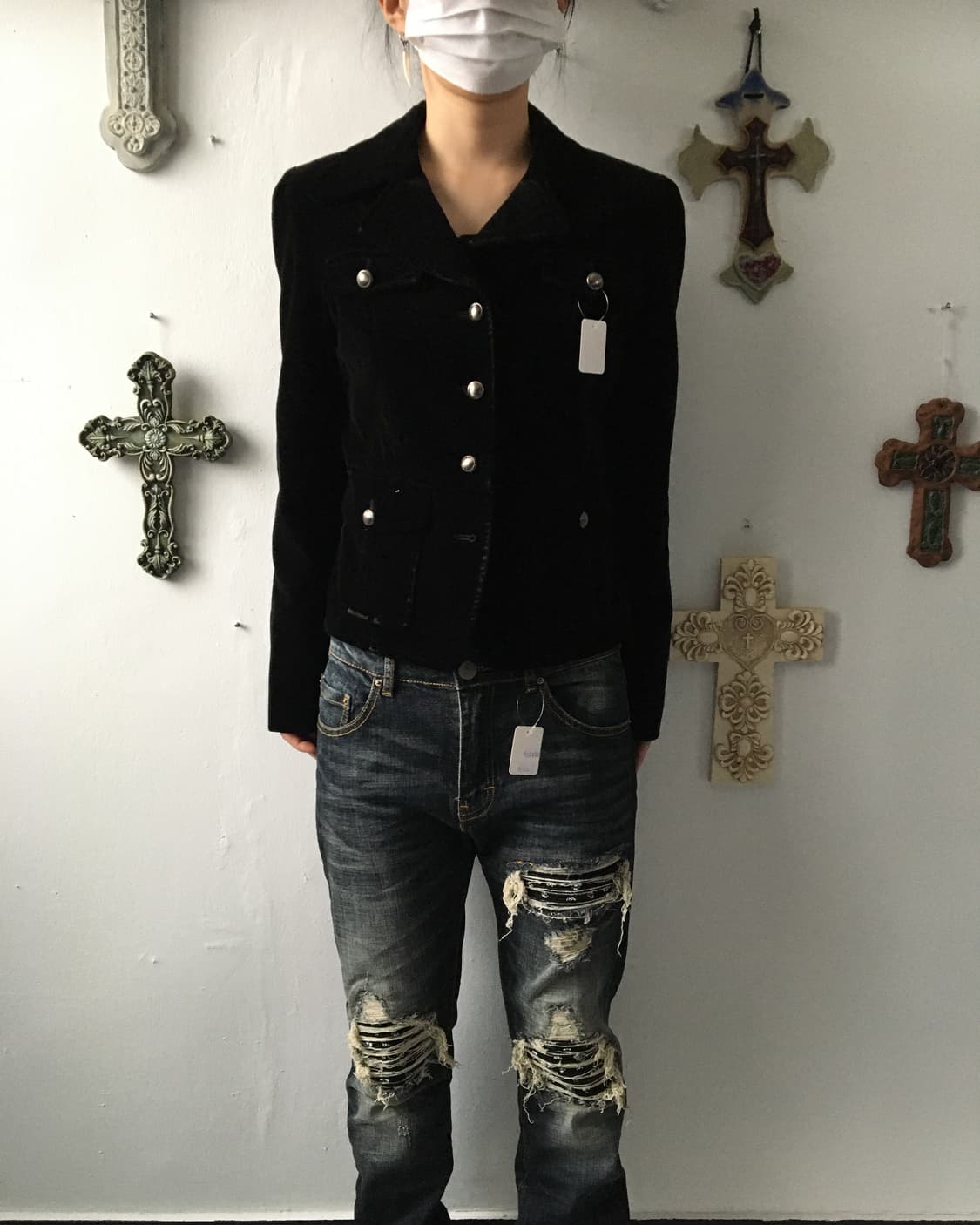 Button point velvet jacket 상품이미지1