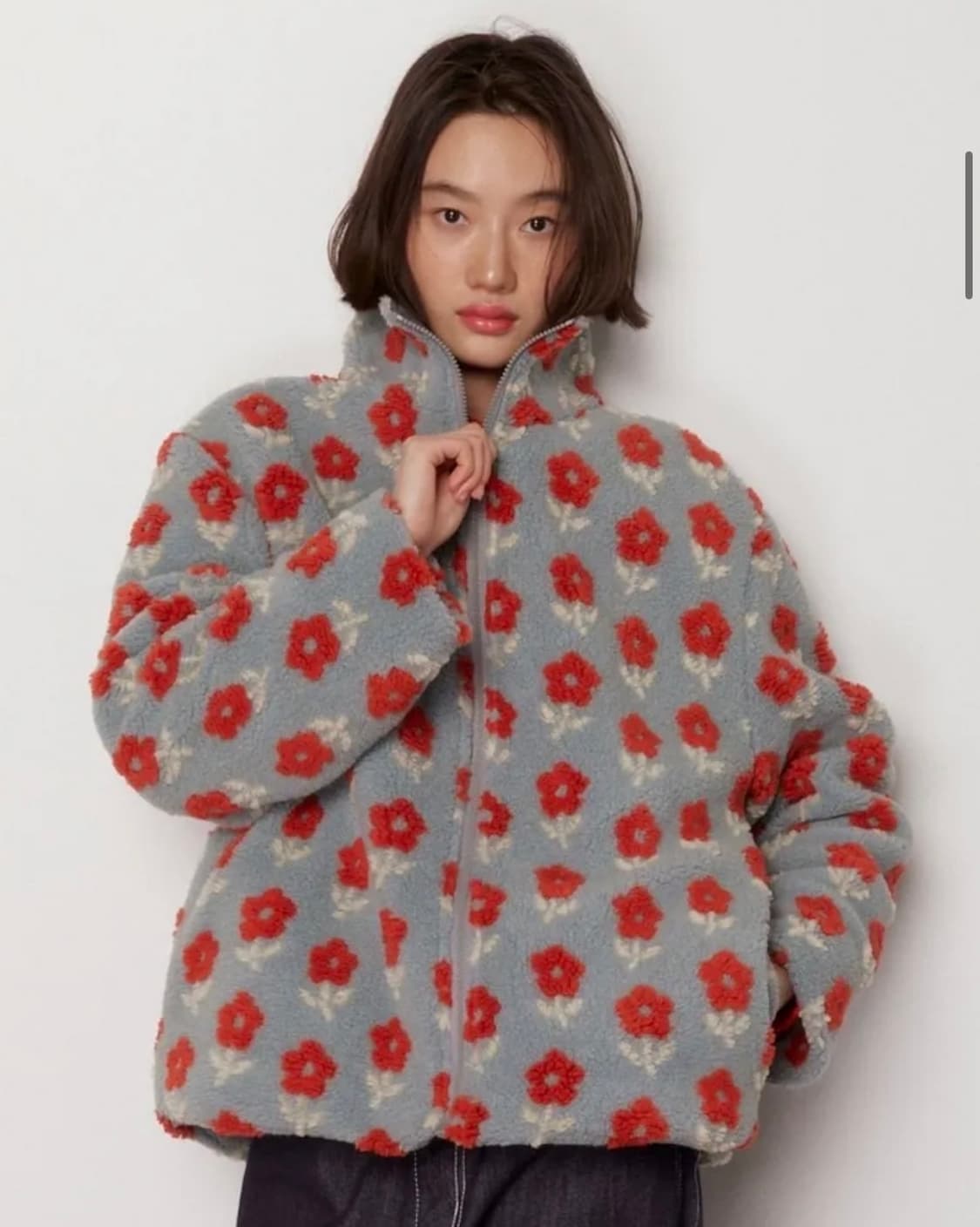 오쿠카 플라워 플리스 퀼팅 자켓 - 블루 그레이 상품이미지4